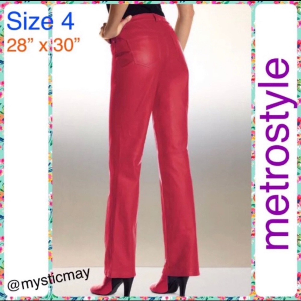 New METROSTYLE Lipstick Red Supple Leather Slim Bootcut Pants Size 4 Trousers